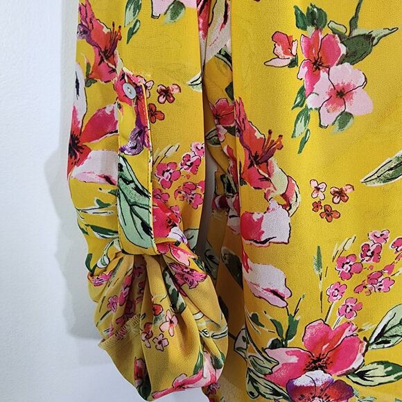 Kut From The Kloth Womens Blouse Large Floral Felicity Wrap Top Tie Waist Yellow - Picture 7 of 10